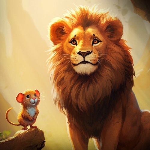 leão e um ratinho em cima da pedra